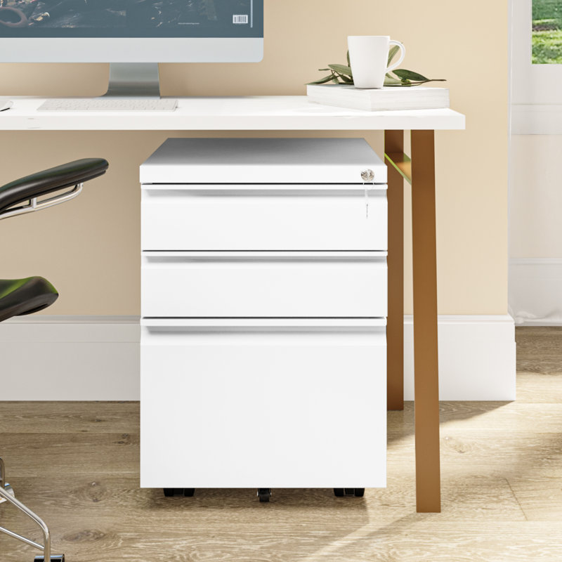 Carreiro 15.3" W 3-Drawer Mobile Vertical File Cabinet with Lock, White
