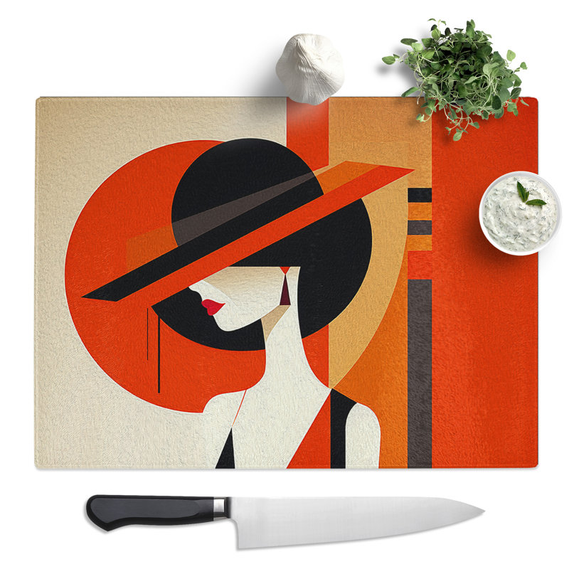 Minimalist Art Deco Woman Art No.2  Glass Chopping Board