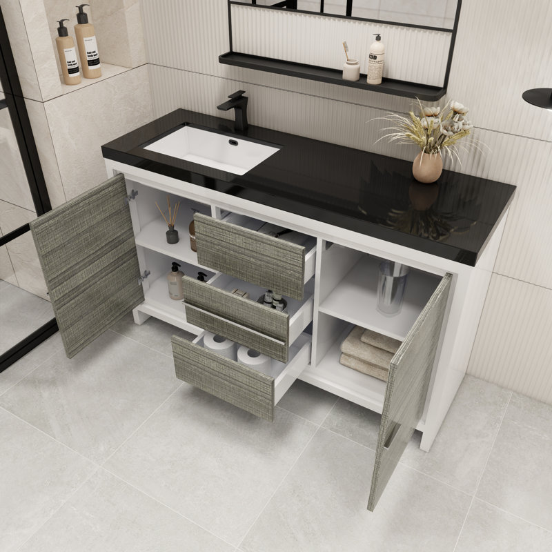 Ensemble de meuble-lavabo simple 60 po Valerieann, Gris cendre très lustré