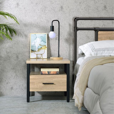 One Drawer Nightstand With 1 Tier Shelf, Oak And Black