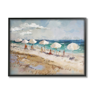 bb-376-Framed Abstract People Beach Umbrellas by Ziwei Li Single Picture Frame Painting on Canvas