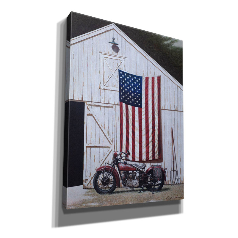 «Motor moto Barn» par Zhen-Huan Lu, art mural sur toile, H 54 po x l 40 po x P 1,5 po