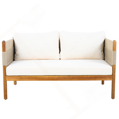 Outdoor Acacia Wood Loveseat With Handwoven Rope And Weather-Resistant Comfort