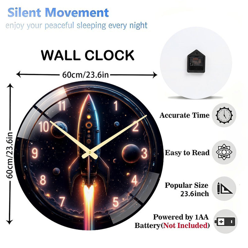 Horloge murale fusée 24 po Rocket
