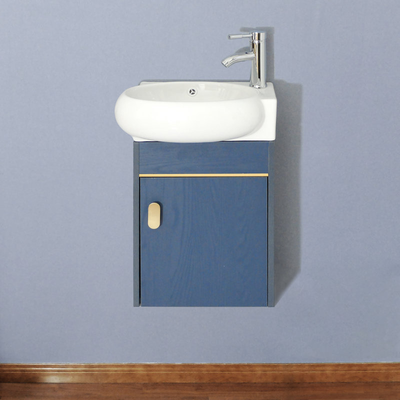 Mikaelah 17'' Single Bathroom Vanity with Ceramic Top, Blue