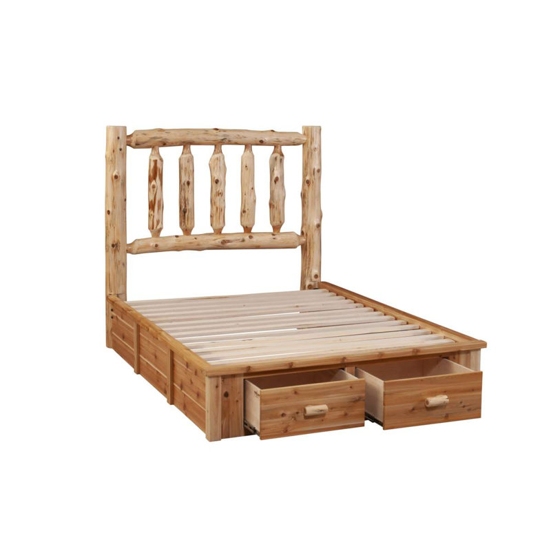 Commode avec pied de lit en cèdre pour lit plateforme - Deux tiroirs - Grand - Naturel, Queen-Natural