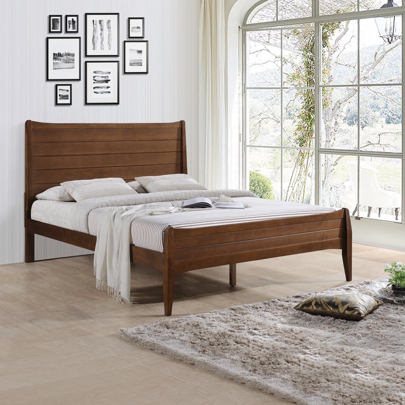 Aalycia Solid Wood Panel Bed, Walnut