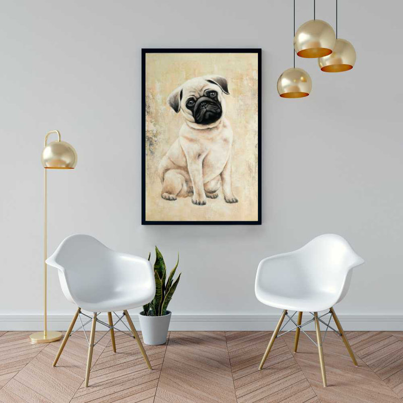 Pug Dog Beige Framed Canvas for Home Decor - Cute Art
