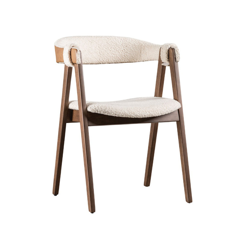 Chaises d'appoint 2 pièces de style Mid-Century moderne, sièges et dossiers rembourrés, dossier incurvé en noyer et beige
