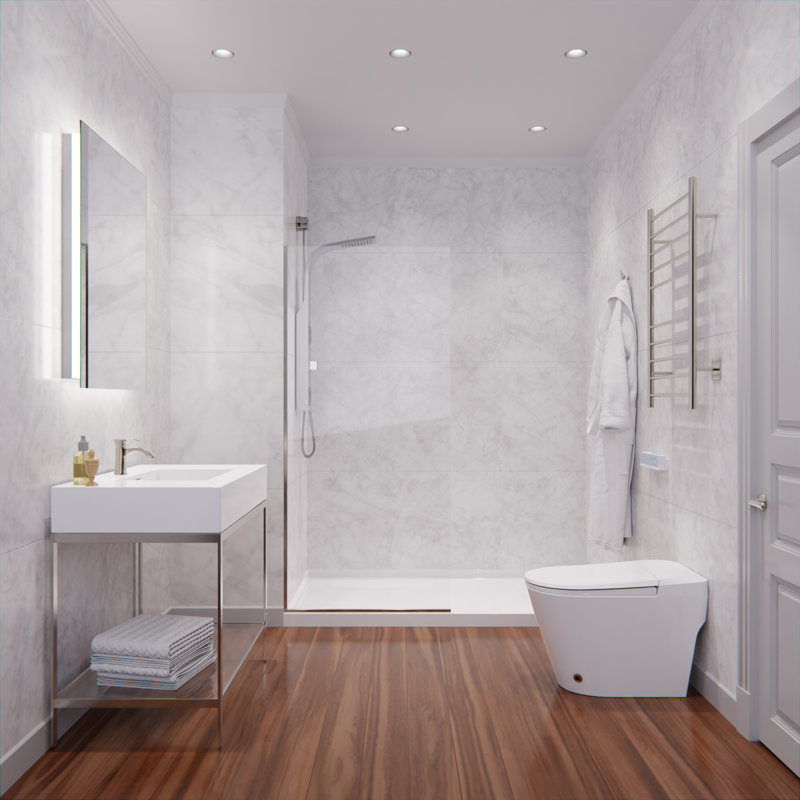 Screen Series 34 in. x 74 in. Fixed Frameless Shower Door in Brushed Nickel with Tsunami Guard Tempered Clear Glass