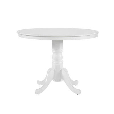Soa Dining Table, Round Top, Turned Pedestal Base, White Wood 39 Inch