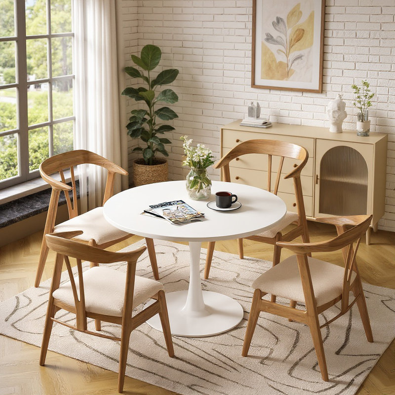 Indars Round Metal Base Dining Table, 31.5" W x 31.5" L, White