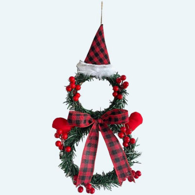 Lighted Christmas Snowman Wreath with Hat and Bow for Front Door Wall Decor