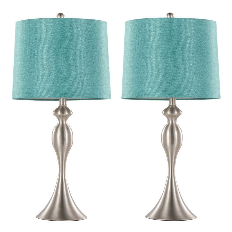 Contemporary Metal Table Lamp, Blue, Silver
