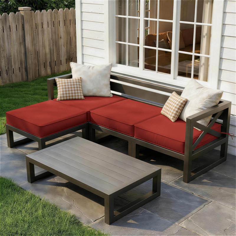 Outdoor 4'' Non-Slip Patio Chair Cushion Cover With Portable Carry Handle., 22" W x 22" D, 4", Brick Red