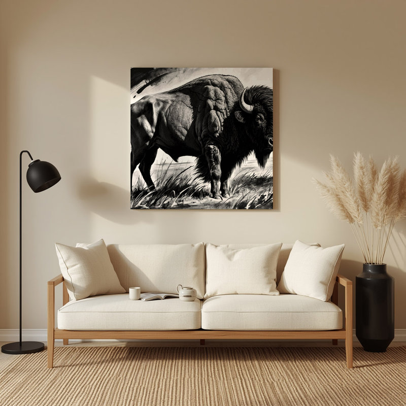 Faune, bison américain, art mural en métal gris, 8" H x 8" W