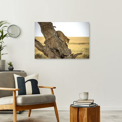 Leopard Descending Tree Abstract Contemporary Landscape Nature Wall Art Print 1 Piece Wrapped Canvas Wall Art