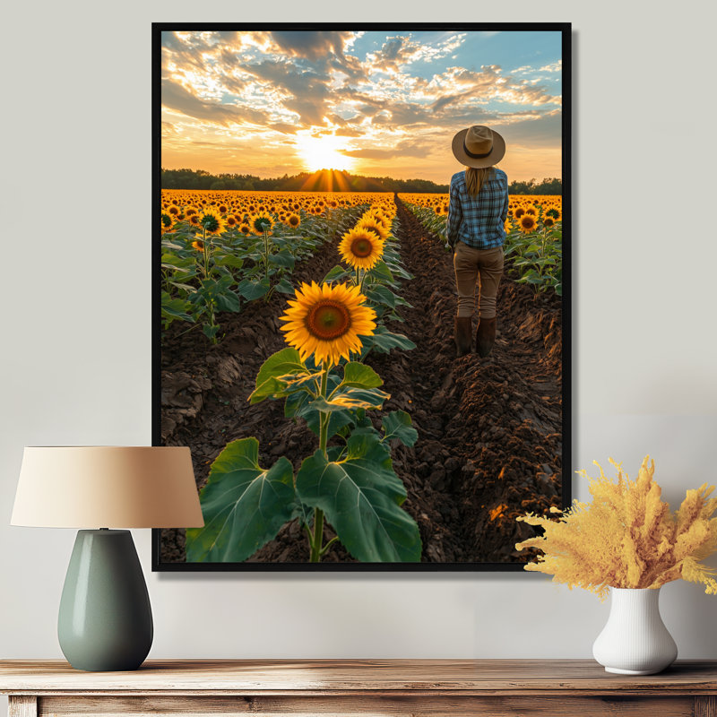 Gerritt tournesols dans le champ labouré - art mural de tournesols, H 40 po x l 30 po, Noir