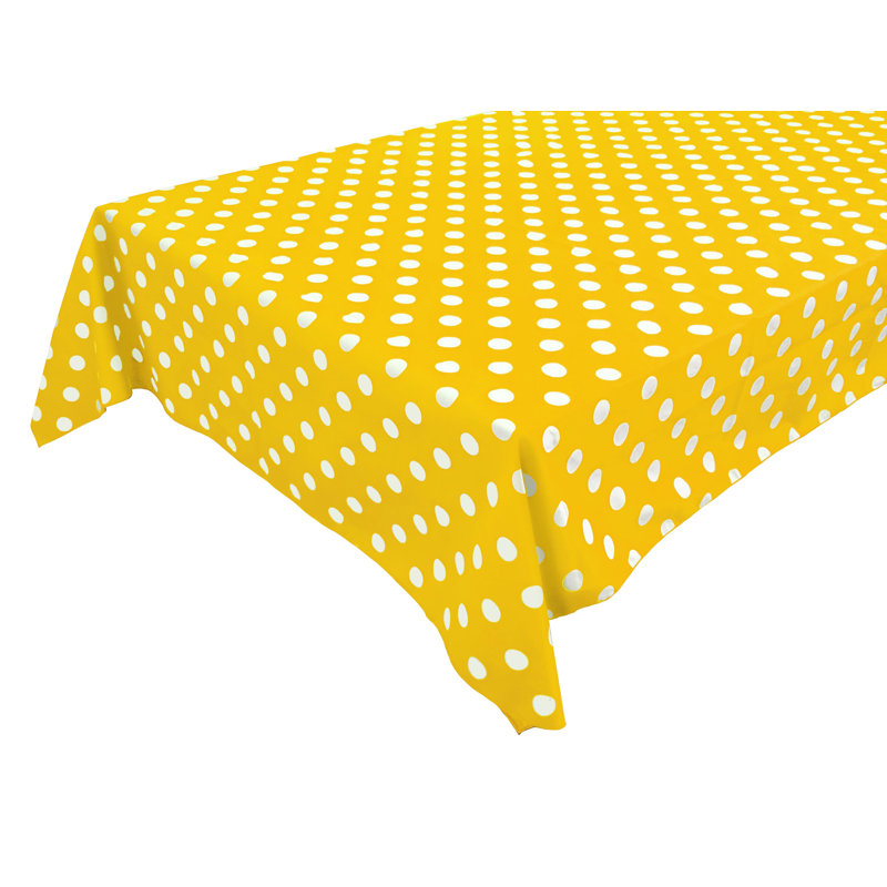 Polka Dots Print Tablecloths, 84" L x 58" W, White/Yellow