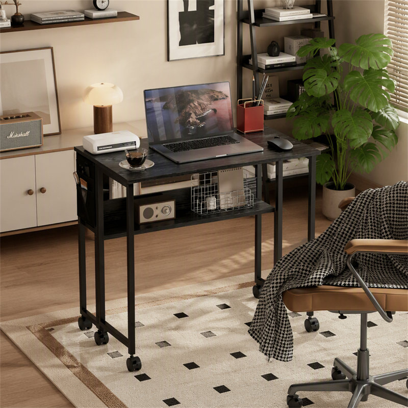 Bureau d'ordinateur polyvalent et pliable avec sac de rangement et abattant pour espaces de bureau à domicile compacts (seulement le bureau inclus)
