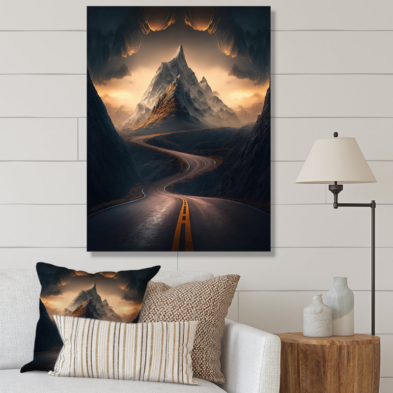 Endless Roads To Misty Snow Mountains - Décoration murale prairie, H 32 po x l 16 po, Toile tendue