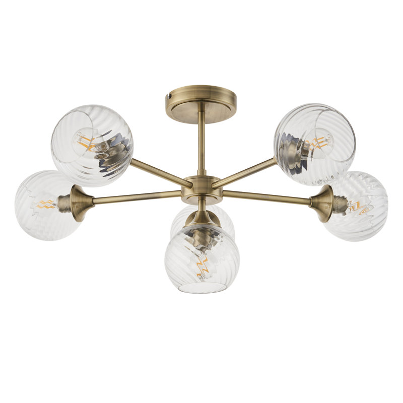 Londino Semi Flush Mount, Antique Brass/Clear Spiral Glass