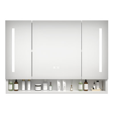 Modern 39X28 Inches Aluminium Bathroom Cabinets, Medicine Cabinets With Mirrors And LED Lights, Bathroom Storage Cabinet With Multilevel Storage Compartments