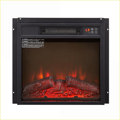 Foyer électrique encastrable 18 po 1400 W avec télécommande, flamme réaliste et amp; Ensemble de bûches - noir | Verre trempé + tôle + plastique