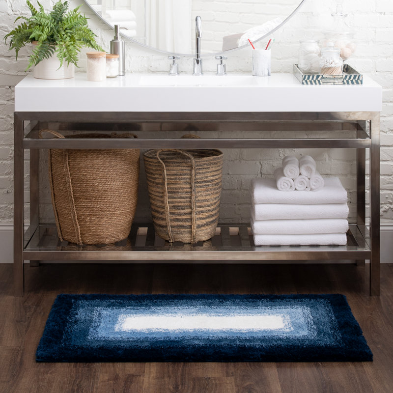 Sparkman Ombre Border Polyester Machine Washable Bath Rug, 20" W x 34" L, Twilight