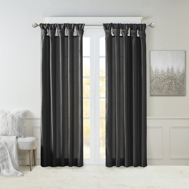 Twisted tape lined curtain panel, 50" W x 120" L, Black