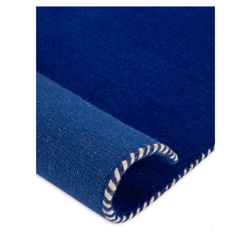 Solid Colour Wool Hand Woven Area Rug, Rectangle 160 x 230cm, Blue / White / Grey