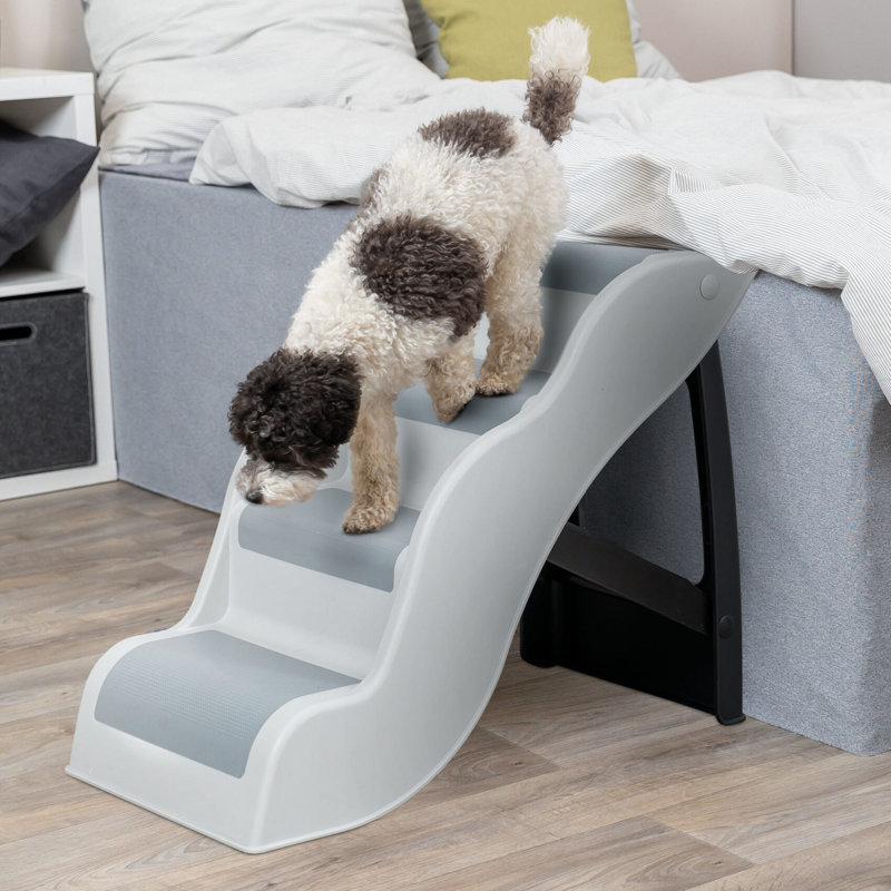 Gray and White 4-Step Lightweight Collapsible Pet Stairs