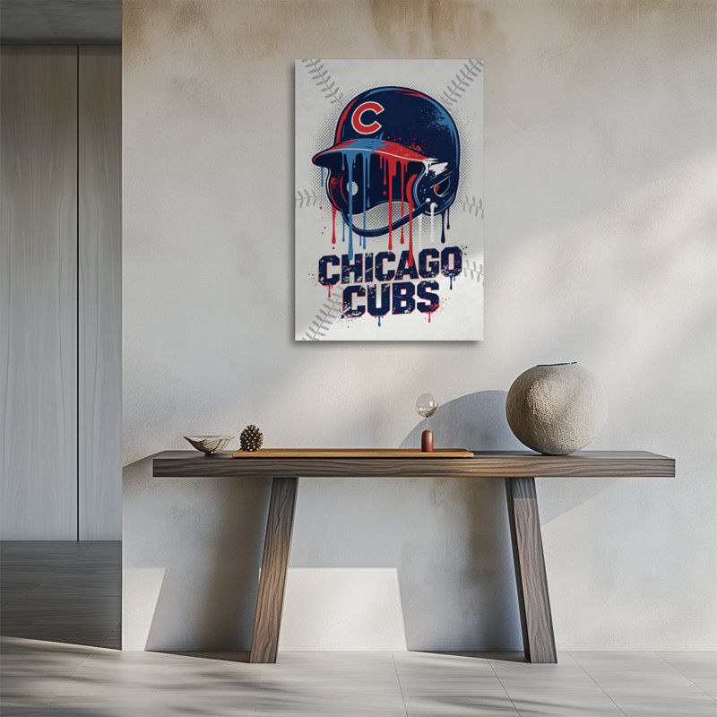 Tableau sur toile graphique audacieux représentant un casque de baseball dégoulinant, impression sur châssis de 61 x 91 cm (24 x 36 pouces), décoration murale en forme de casque de baseball bleu et rouge pour salle de jeux, salon et bureau à domicile
