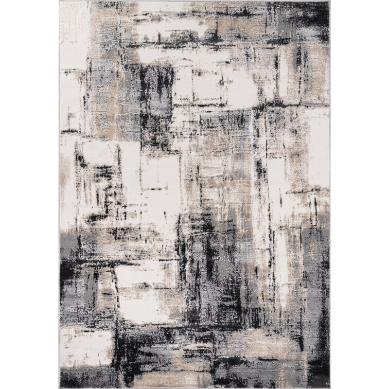 Odena Collection Transitional Anthracite/Beige Abstract Area Rug, Rectangle 7'10" x 10'