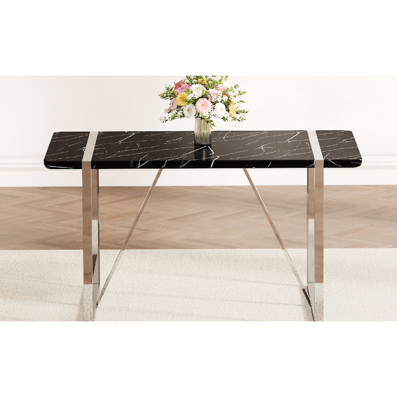 Table de salle à manger avec bureau noir, 55 po x 31,5 po x 30 po, pieds galvanisés, cuisine, terrasse, pièce, bureau, pour 4 à 6 personnes en noir, personnes, fonction d'affichage en métal