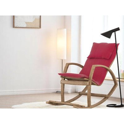 Chaise berçante moderne à haut dossier en bois naturel avec assemblage facile pour la lecture dans la chambre à coucher