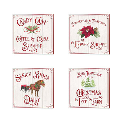" Vintage Christmas Signs I, III, V & VI (Sleigh Rides, Candy Cane Coffee, Tree Farm & Flower Shoppe) " by Tara Reed 4 - Pieces
