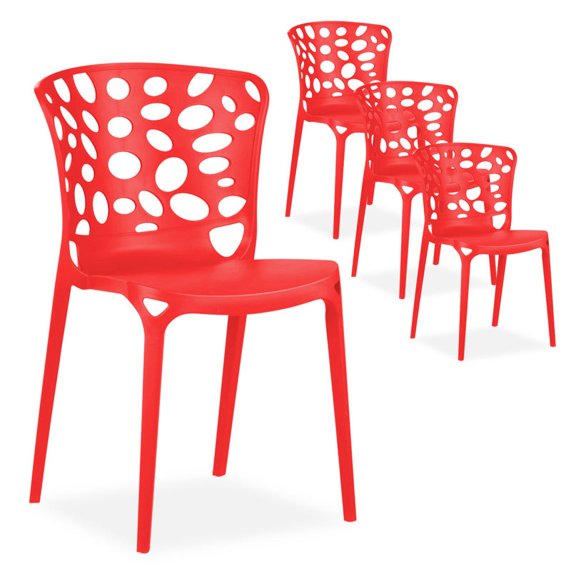 Genica Stacking Patio Dining Side Chair, Red