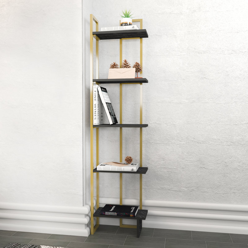 Neymar Corner Bookcase, Gold/Black