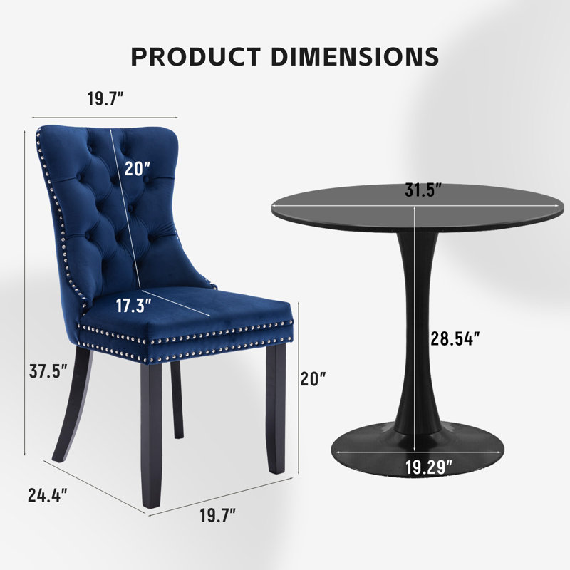 Round Dining Table Sets with 2 chairs, Blue/Black, Black