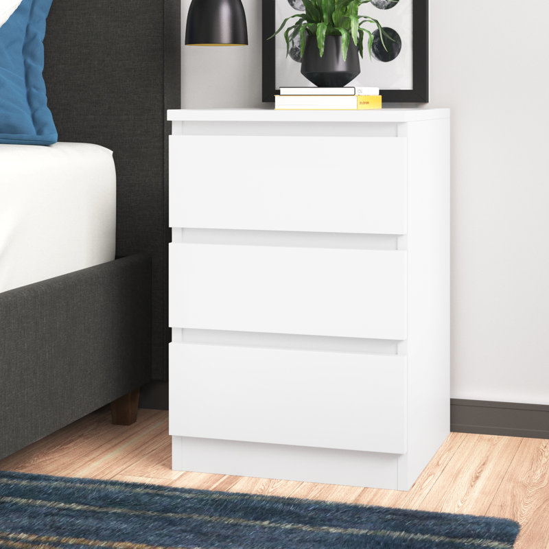 Braunstein 3 Drawer Bedside Table, White