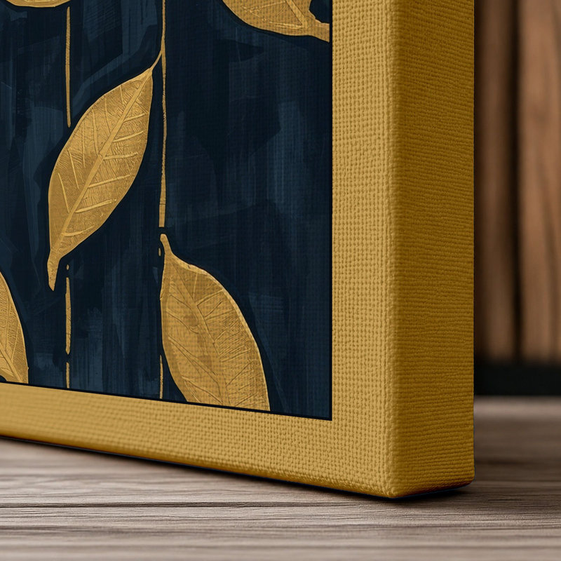 Gilded Leaves Pattern Botanical - Wrapped Canvas, 18x12 - 45.7 x 30.5 cm, Ochre Border