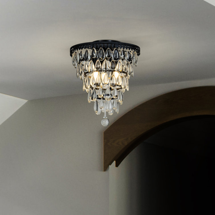Abianna 3-Lights 12" Teardrop Glass Flush Mount Ceiling Light
