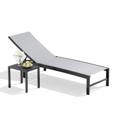Chaise longue inclinable en métal pour patio avec table d'appoint en aluminium