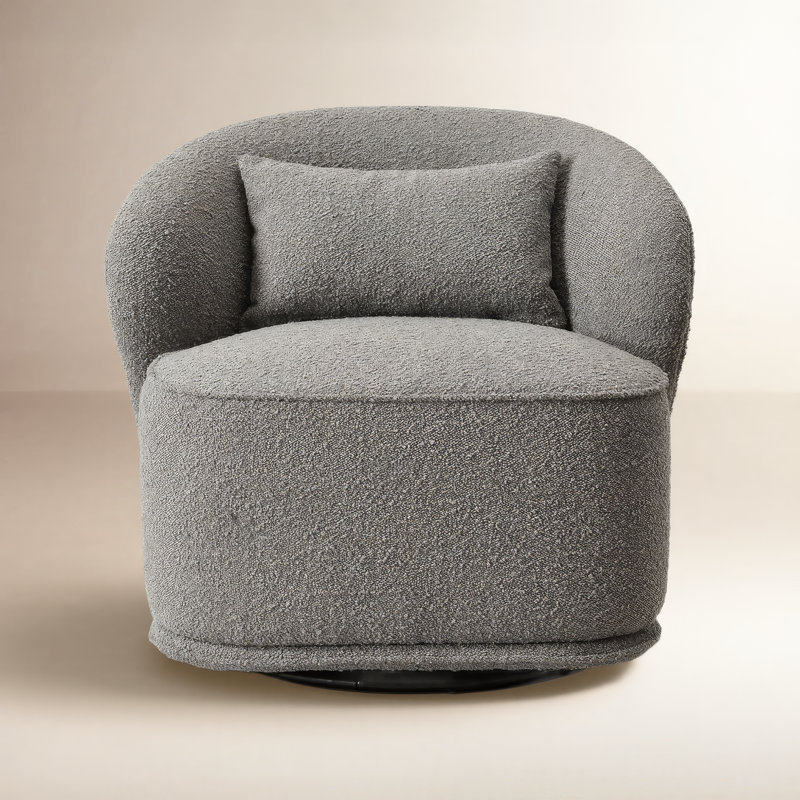 Queensland 33" Wide Boucle Upholstered Swivel Barrel Chair, Gray Boucle