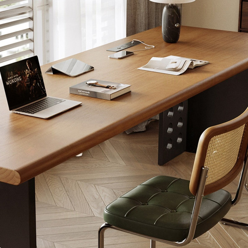 Bureau rectangulaire brun et noir en bois massif, H 29,5 po x l 70,9 po x P 23,6 po