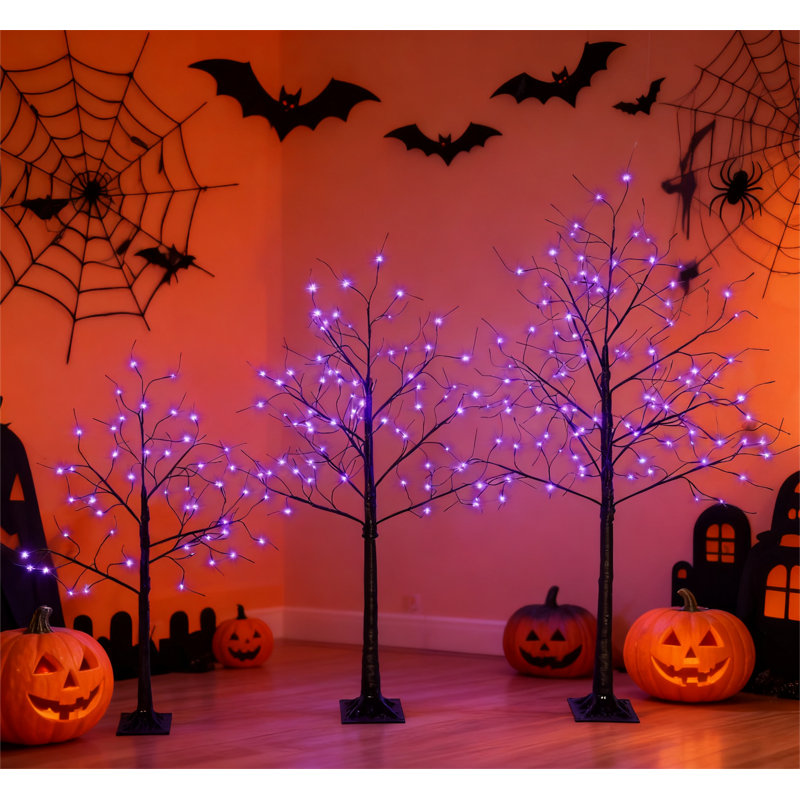 Arbre d'Halloween 3 lumières avec lumières mauves