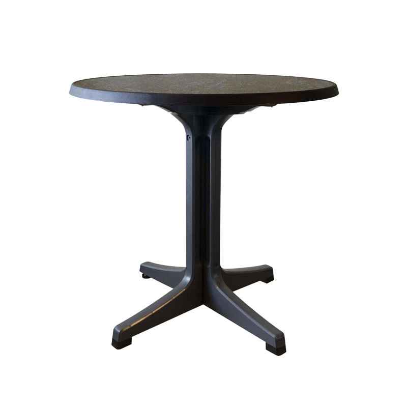 Grosfillex Omega Resin 34" Round Table, Black, Dark Concrete, 34"