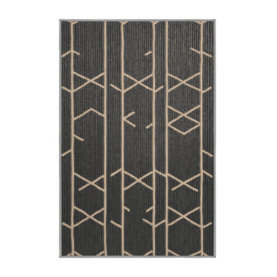 Machine Washable Trellis Gray Area Rug