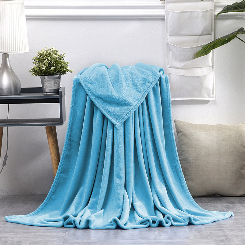 Couverture en flanelle de couleur unie Kondieu, Blue